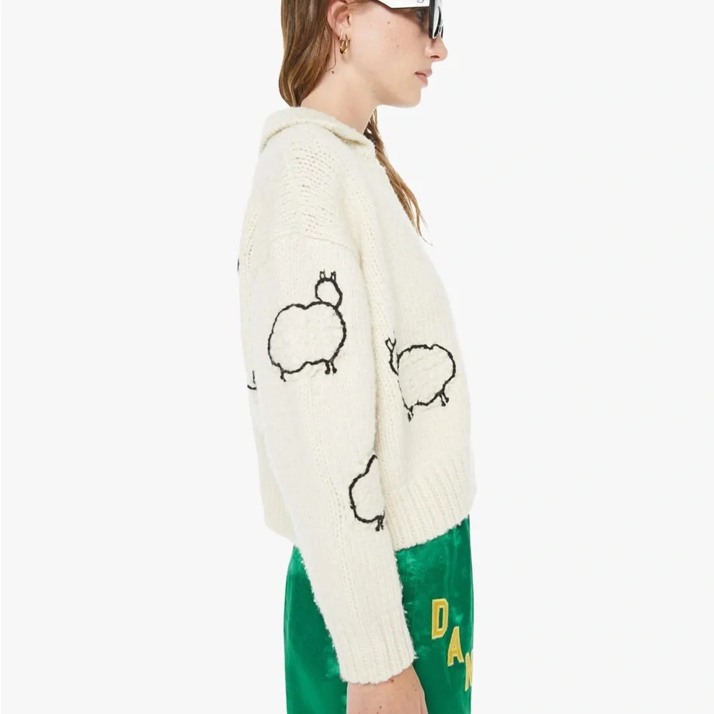 MOTHER Cream Wool Sheep-Embroidered Cardigan - Picture 2 of 4